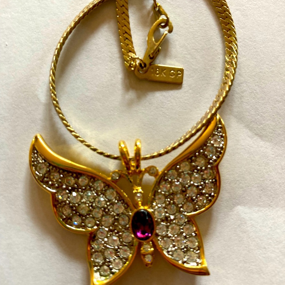 Pave crystal & amethyst pendant and 14 kt gf chain - 20”